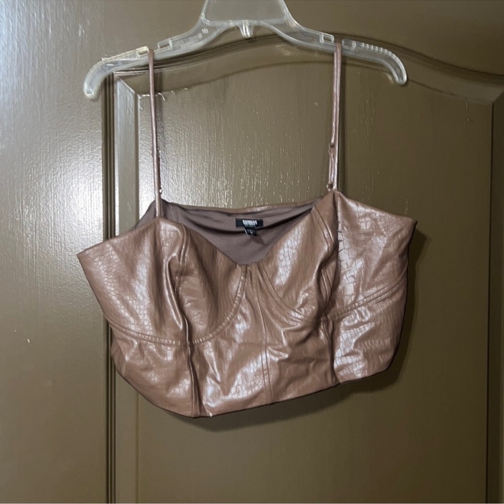 Express Brown Faux Leather Crop Top
